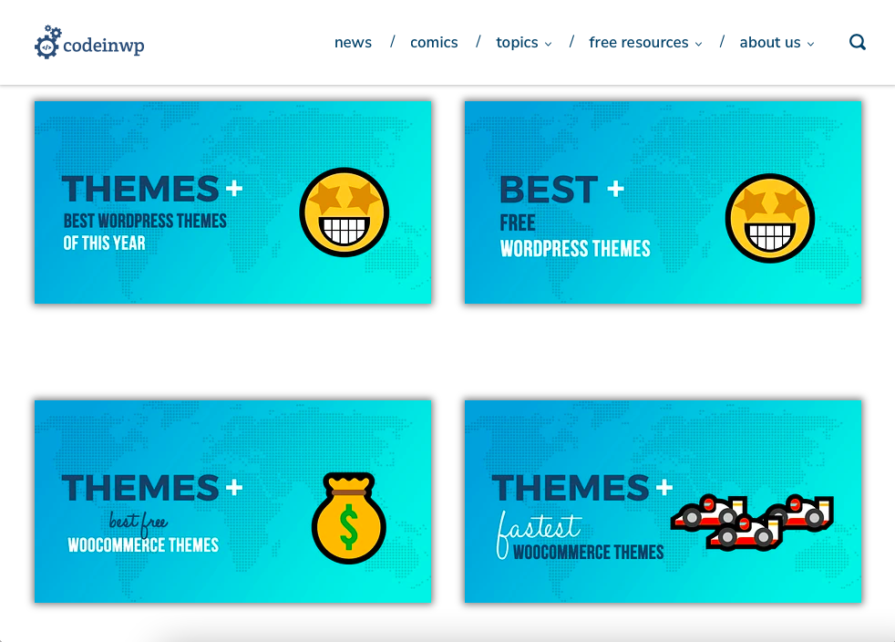 Screenshot of themes catalog on codeinwp.com
